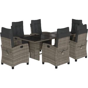 vidaXL - 7-delige - Tuinset - met - kussens - poly - rattan - grijs