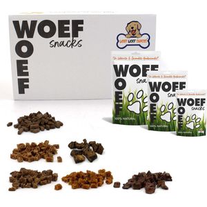 Woef Woef Snacks Trainers Snackbox - Alle honden - Training Snacks - Gedroogd vlees - Diverse Smaken - Vanaf 2 maanden - Geen toevoegingen