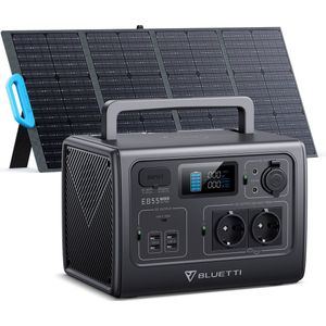 BLUETTI Solar Generator EB55 met PV120 Zonnepaneel-Powerbank, 537Wh LiFePO4-batterij met 2 700W AC-Uitgangen (1400W Piek), 100W Type-C, Zonnegenerator voor Buiten Kamperen, Off-grid, Black-out