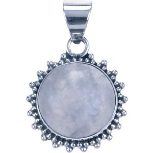 Zilveren Maansteen rond met kartelrand ketting hanger