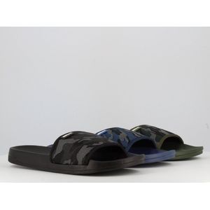 Heren slippers met legerprint - zwart grijs - ideaal voor thuis of bad/strand - maat 40