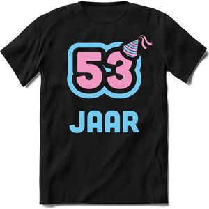 53 Jaar Feest kado T-Shirt Heren / Dames - Perfect Verjaardag Cadeau Shirt - Licht Blauw / Licht Roze - Maat 5XL