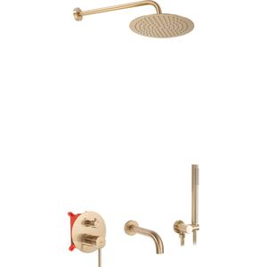 MANDEE.NL - Milera geborsteld goud Inbouw Regendoucheset - ANTI-KALC-systeem Doucheset - inbouwkraan, regendouche, regendouche-arm, 1500 mm slang, handdouche, handdouchehouder, materiaal messing