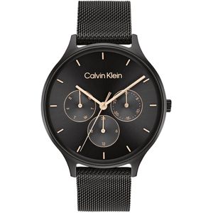 Calvin Klein CK25200105 Dames Horloge - Mineraalglas - Roestvrijstaal - Zwart - 38 mm breed - Quartz - Druksluiting - 3 ATM (spatwater)