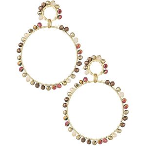 Oorbellen - Yehwang - Goud - Beige - Hoops - Kralen - Stainless steel sieraden