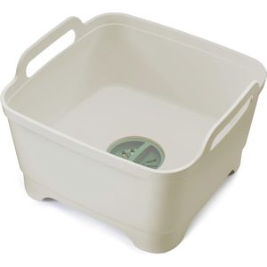 Wash & Drain - Keukenafwaskom, afwaskom met handgrepen en aftapplug, 9 liter - steen/groen