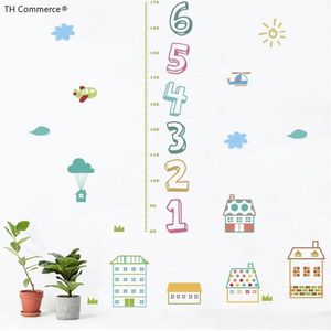 TH Commerce MUURSTICKER - GROEIMETER - Cijfers - Huizen -  MEETLAT KINDEREN - WANDDECORATIE - KINDERKAMER - BABYKAMER - JONGEN - MEISJE - nr 7365