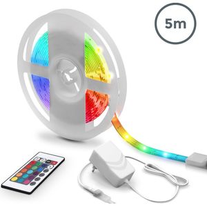 B.K.Licht - 5 meter LED Strip met IR-afstandsbediening - RGB kleurverandering - dimbaar - Lightstrip zelfklevend - met silicone coating