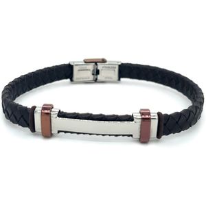 Heren armband - Armband Leer - Bruin gevlochten Armband met haak sluiting- Stainless steel - valentijn cadeautje voor hem