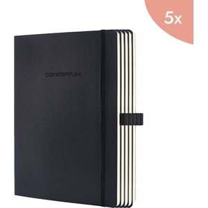 5x Sigel Notitieboek Conceptum Pure A4 zwart hardcover.genummerde pagina's - inhoudsopgave - sluiting d.m.v. elastiek