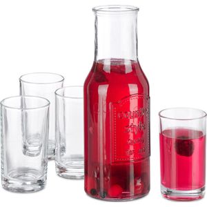Relaxdays Karaf met glazen - 1 waterkan - 1,5 L - zonder dop - 4 drinkglazen - transparant