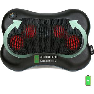 Draadloos 3D Massagekussen voor Rug en Nek met Verwarming - Oplaadbaar Shiatsu Massager voor Thuis en Auto