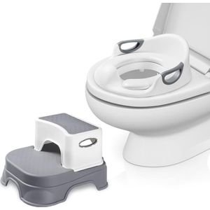 Kinder Toiletbril met Opstapje voor Kinderen, Potje voor Kinderen met Opstapje voor Kinderen van 1-7 Jaar, Kinder Potje Toilet, Babyzitje met Antislip Kussen Toiletbevestiging (Grijs)