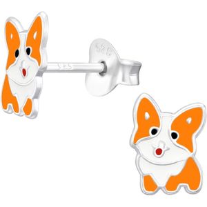 Joy|S - Zilveren hond oorbellen - 6.3 x 8.4 mm - kinderoorbellen