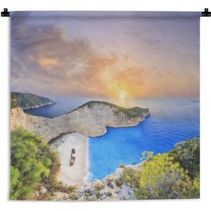Wandkleed Zakhyntos - Het Navagio strand van Zakynthos Wandkleed katoen 150x150 cm - Wandtapijt met foto