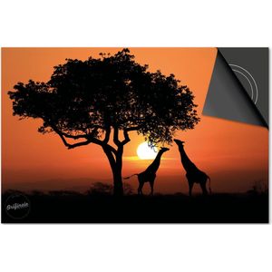 Inductie beschermer 81x52 - afdekplaat inductie mat - Dietrix Kookplaat beschermer - Base - Dieren - Giraffes zonsondergang Afrika