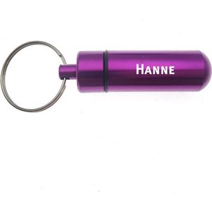 Sleutelhanger - Pillenkoker - Met Naam - Hanne - Medicatie - Identiteitskoker - Paars