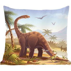 Kussen voor kinderkamers - Kamer decoratie - Dinosaurus - Landschap - Tropisch - Kinderen - Jongens - Meiden - 40x40 cm - Kussen voor kinderen