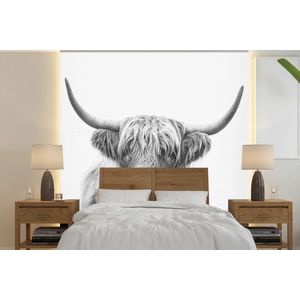 Schotse hooglander - Dieren - Hoorns - Zwart wit - Behangpapier