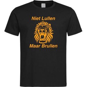 Zwart WK 2022 voetbal T-shirt met “ Niet Lullen Maar Brullen “ print Oranje maat XXL