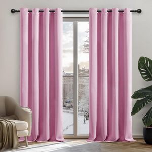 Verduisterende Gordijnen 140x175 cm (B x H), Roze, Thermische Gordijnen met Ringen voor de Woonkamer, Kinderkamer, Kant en Klaar, 2 stuks