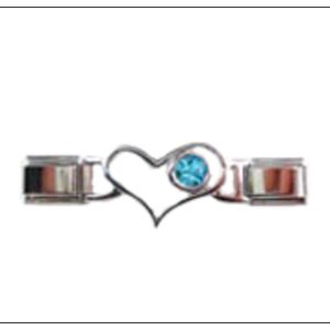Quiges - Schakel - Bedel - 9mm - charms - Kleurrijk - lichtBlauw - Hart - Geschikt voor - Nomination- armband - Schakelarmband - italy bedels armband