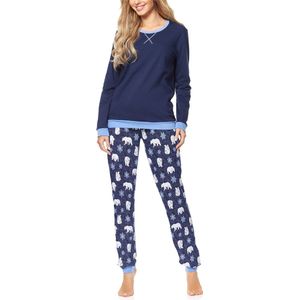 Merry Style MS-MS10-168-PJ Dames Pyjama - ronde hals - lange mouwen - lange broek met zakken - Katoen - Donkerblauwe/Beer-2 - XXL