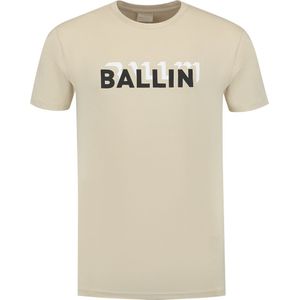 Ballin Amsterdam - Heren Regular fit T-shirts Crewneck SS - Sand - Maat XS