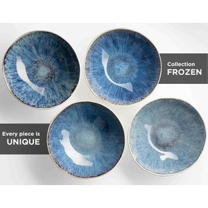 Serie Frozen serviesset van keramiek voor 4 personen, 16-delig combiservies met organische vormen, kleurrijk gespikkeld service, steengoed, blauw
