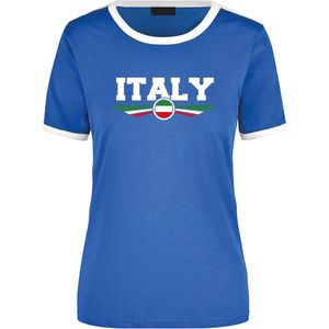 Italy blauw/wit ringer landen t-shirt logo met vlag Italie - dames - landen shirt - supporter kleding / EK/WK M