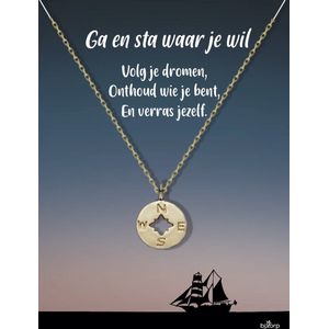 Bixorp Luck Kompas Cadeau Ketting - 18k Verguld Goud Stainless Steel - Cadeau voor succes / geluk / afscheid