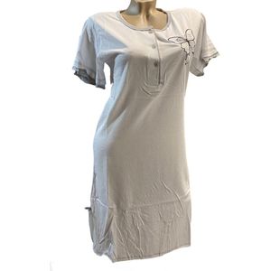 Dames katoenen nachthemd korte mouw L 34-36 grijs/wit