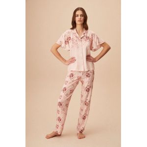 Suwen- Dames Pyjama Set-Homewear -Satijn- Korte Mouwen Oudroze Maat XXL