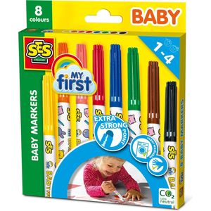 SES - My First - Baby markers - 8 kleuren stiften - veilige dop - ronde, stevige punt - makkelijk uitwasbaar