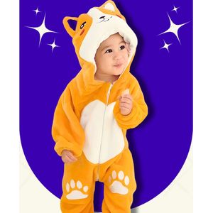 BoefieBoef Shiba Hond Dieren Onesie & Pyjama voor Peuters en Kleuters - Kinder Verkleedkleding - Dieren Kostuum Pak - Geel