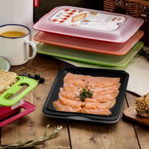 Hoogwaardige belegdozen, 4-delige set, plaatsbesparend, stapelbaar (stapeldozen), dozenset voor broodbeleg, met geïntegreerde serveerschaal Foodcenter vershouddozen voor de koelkast.