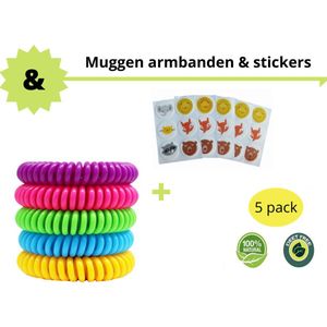 Daily Essentialz Anti Muggen Armband - Anti Muggen Stickers - Anti Muggen - Muggenbandje - Muggenvanger - Geen Muggenspray - 5 Armbanden - 6 Stickers