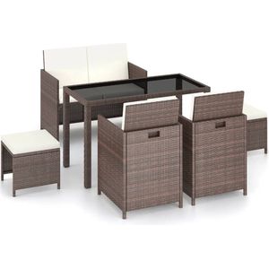 vidaXL 6-delige Tuinset - Poly Rattan - Bruin Eetkamerstoel - Tuinstoelen - Buitentafel - Lounge Set - Terrassen Meubilair
