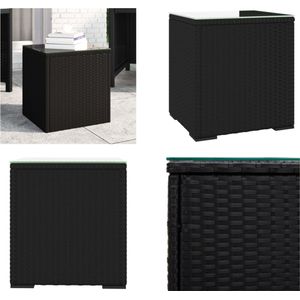 vidaXL-Bijzettafel-40x37x40-5-cm-poly-rattan-en-gehard-glas-zwart - Bijzettafel - Bijzettafels - Salontafel - Tafel