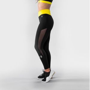 Body & Fit Perfection Comfort Legging - Sportlegging Dames - Thight Vrouwen  - Zwart/Geel - Maat XS