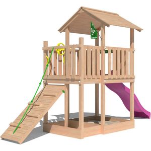 Jungle Gym Speeltoestel van Douglas Hout - Jungle Drift met Roze Glijbaan - Tuin Speeltoestel voor buiten met Zandbak en Klimhelling