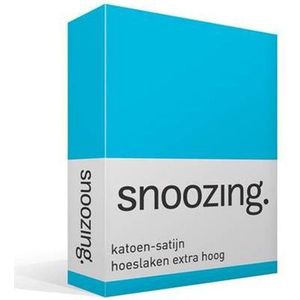 Snoozing - Katoen-satijn - Hoeslaken - Eenpersoons - Extra Hoog - 90x220 cm - Turquoise