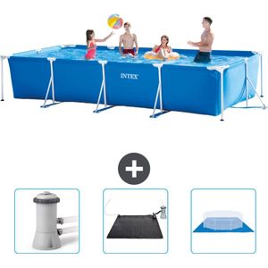 Intex Rechthoekig Frame Zwembad - 450 x 220 x 84 cm - Blauw - Inclusief Zwembadfilterpomp - Solar Mat - Grondzeil