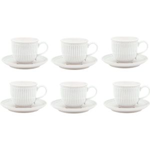 Kop en Schotel - Set van 6 stuks - GreenGate Alice wit 225 ml - Porselein - Kop & Schotel - Theeservies, Koffieservies, Theekoppen, Koffiekoppen, Cappuccino