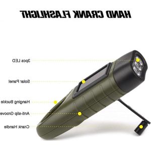 Handslinger zonne-energie oplaadbare LED nood zaklamp - camping outdoor klimrugzak wandelen - legergroen