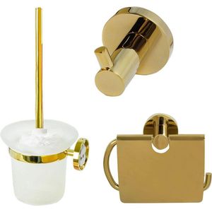 Diamond Line Rondo - Toilet Set - Goud - Toiletrolhouder - Toiletborstel met Houder - Jashaak