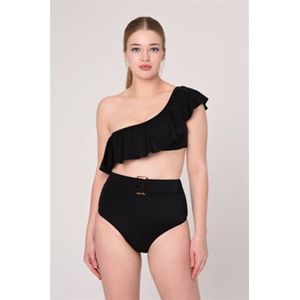 Bikini set- 2-delig Bikini set met een schouder- Hoge taille trendy bikini met riem 194- Zwart- Maat 40