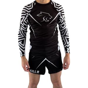 Rashguard - MMA Shirt - Vechtsport Kleding - Sport T-Shirt Zwart Wit