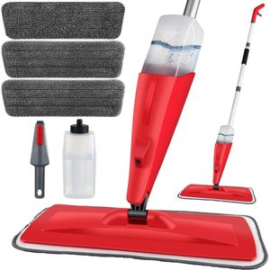 Microfiber vloer dweil met 3 herbruikbare pads - 135 cm platte dweilen voor hardhout laminaat tegels - reiniging van de vloer met schraper