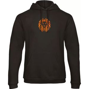 Oranje Hoodie - Zwarte hoodie met oranje leeuw borduring voor WK Voetbal - UNISEX (heren & dames) - XS
